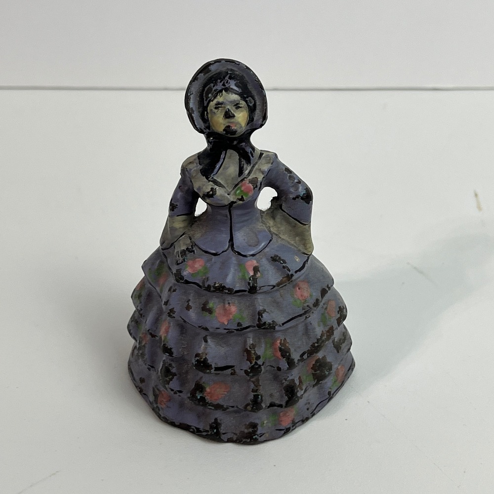 Antique Cast Iron 1920s Victorian Lady Figurine Doorstop Purple Floral Dress